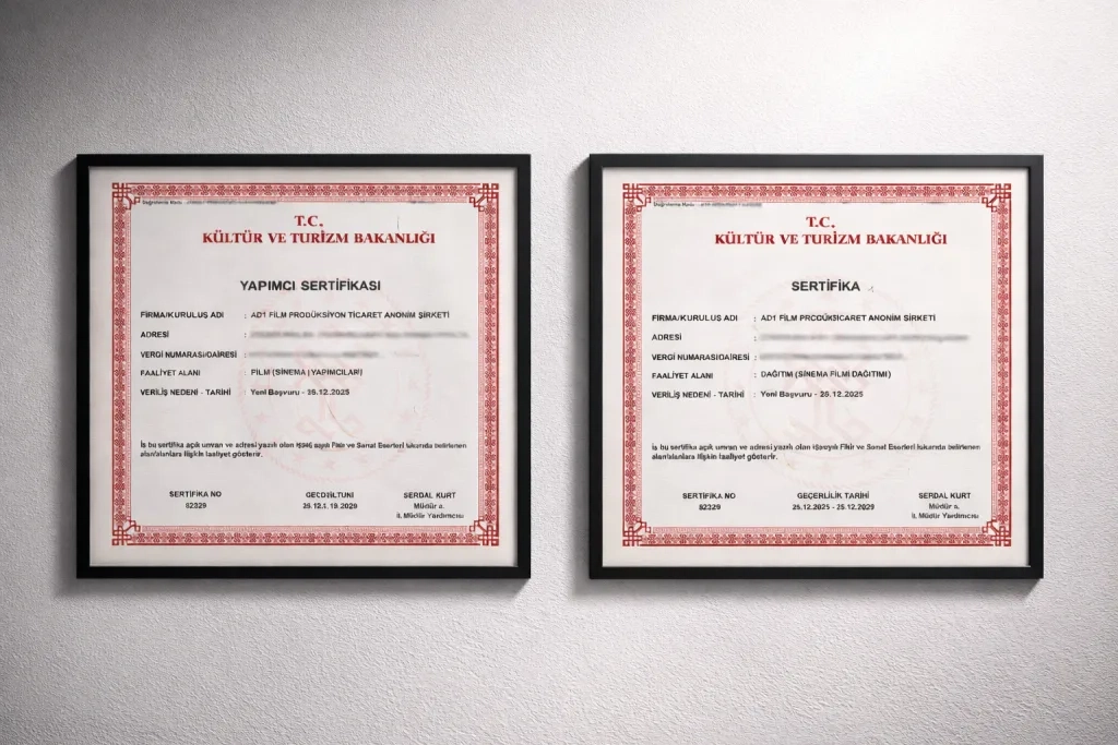 媚黑影视制作许可证书展示